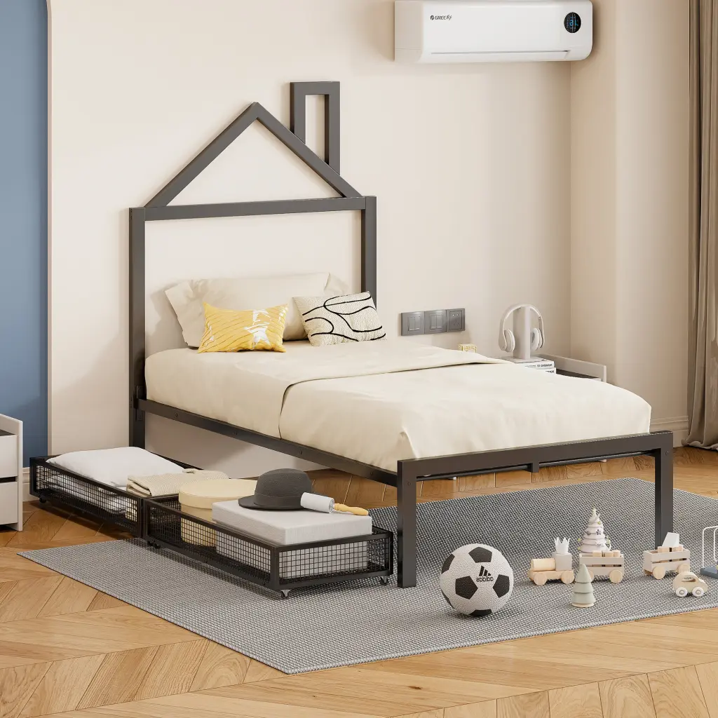 Twin Size Metal Platform Bed Two Drawers And Headboard lucky world