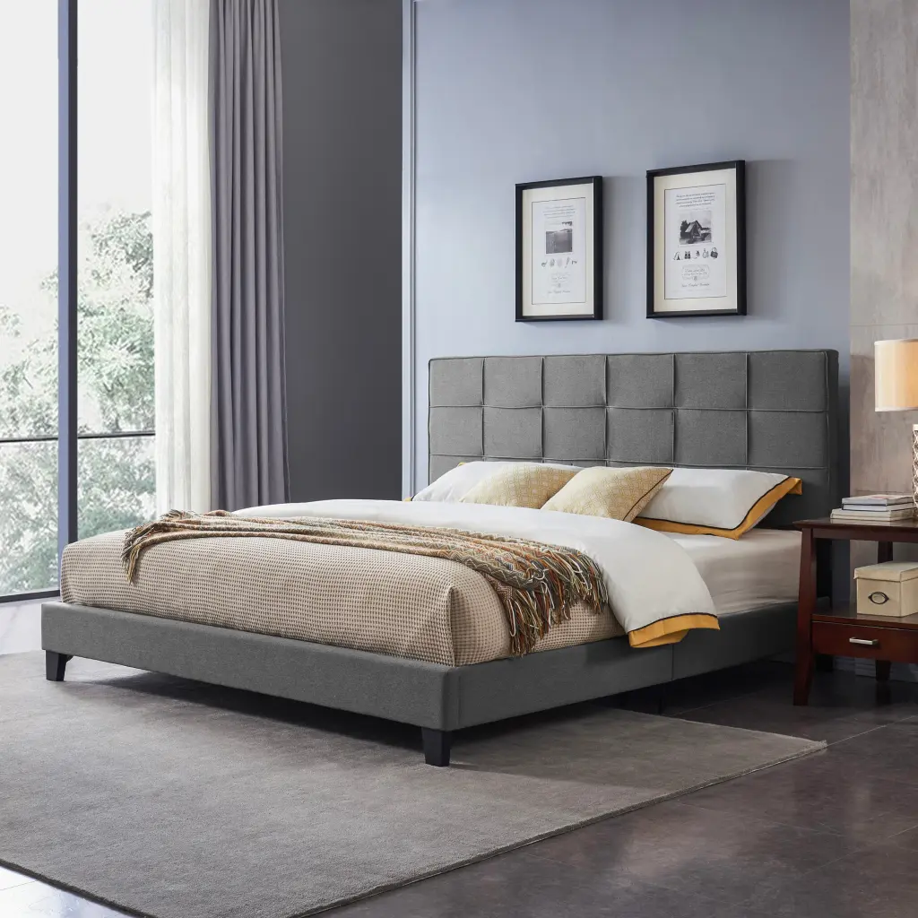 King Size Upholstered Platform Bed Frame Contemporary Tufted Waffle Design nh-teakstar--canada-