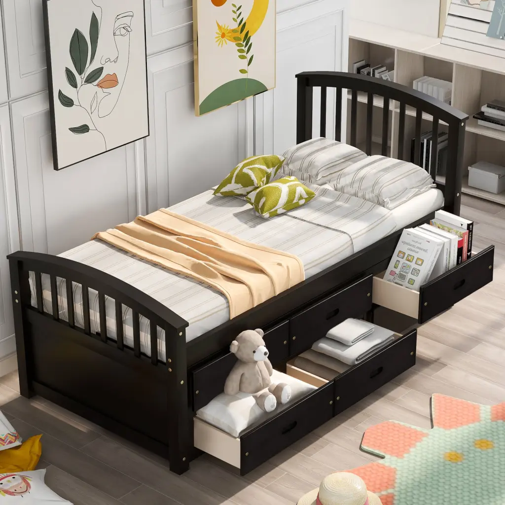 Orisfur Twin Size Platform Storage Bed Solid Wood 6 Drawers oris fur.