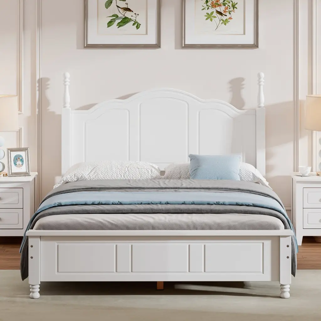 Full Dimensions Wood Platform Bed Frame Retro Style Platform Bed Wooden rnb