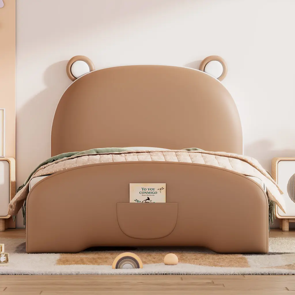 Twin Dimensions Upholstered Platform Bed Bear Shaped Headboard and Footboard rnb