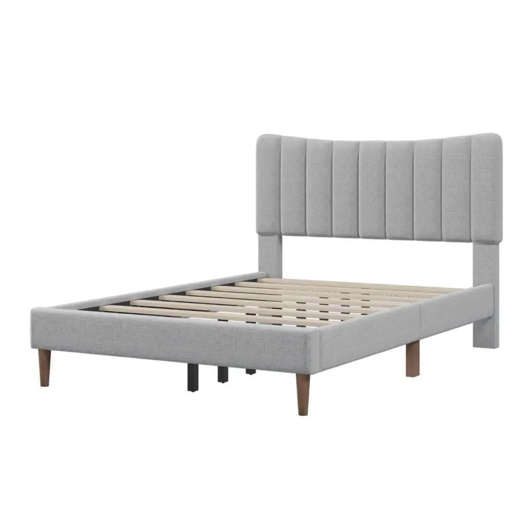 Tripp Modern Full Platform Bed Frame Channel Tufted Headboard Grey Bed royal hampton