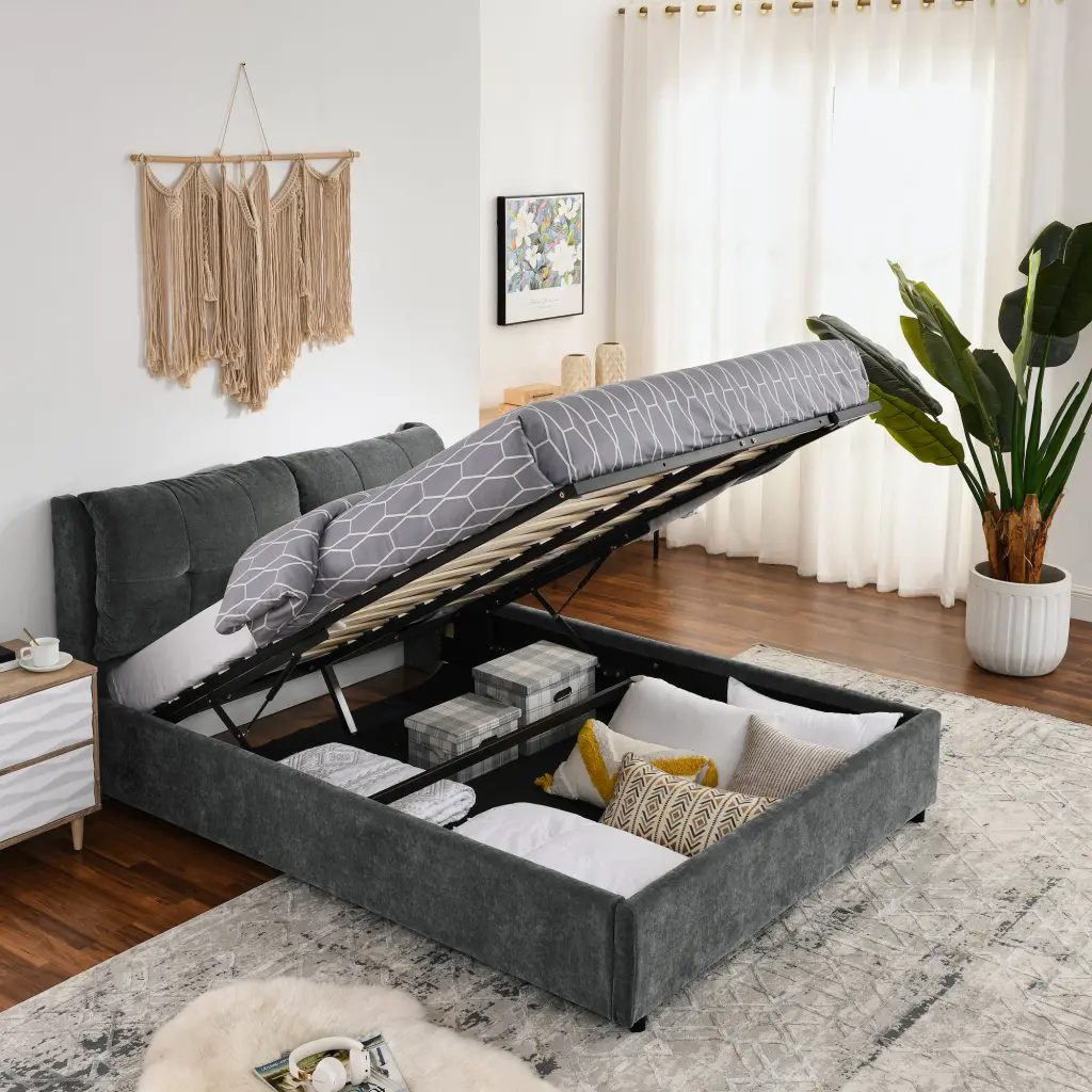 Queen Size Storage Upholstered Hydraulic Platform Bed Merged royal star