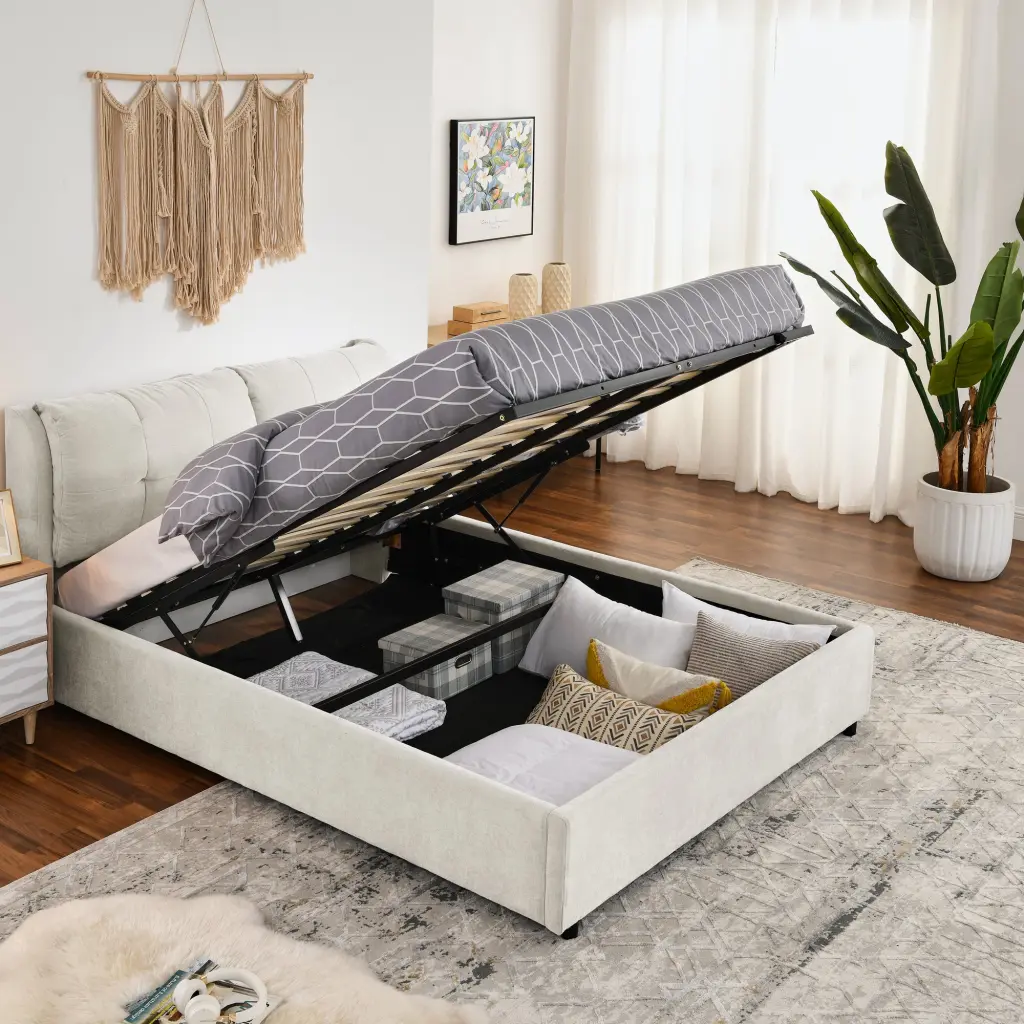 Queen Size Upholstered Hydraulic Platform Bed Merged Storage royal star