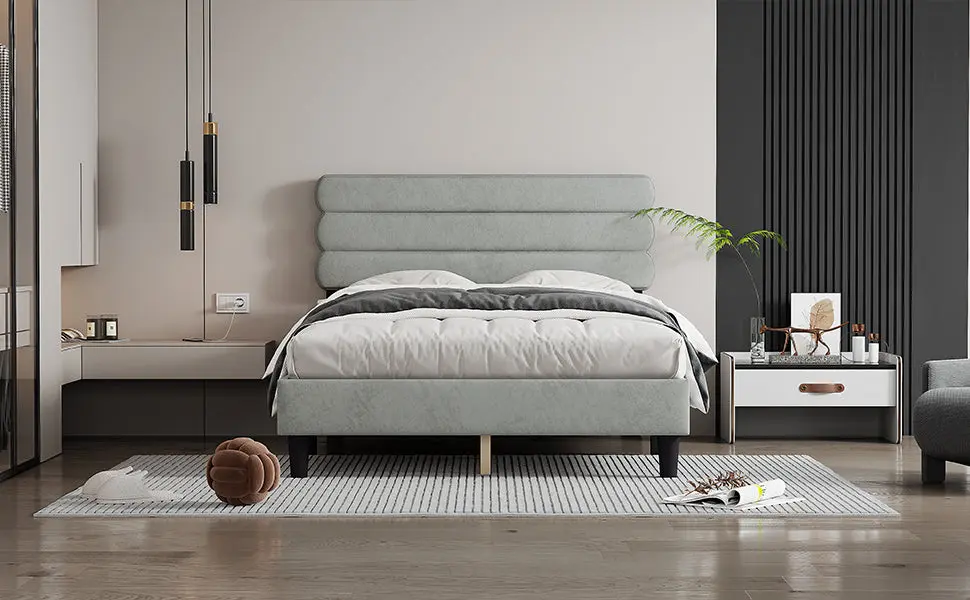 Full Bed Frame Headboard Robust Platform Bed Wooden Slats Support sarkozy