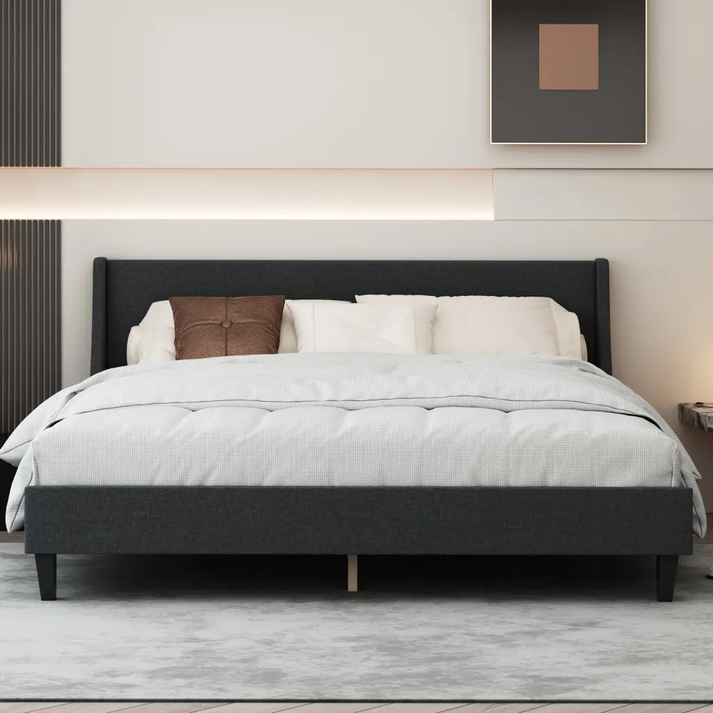 King Size Upholstered Platform Bed Frame Non Customizable Headboard sarkozy