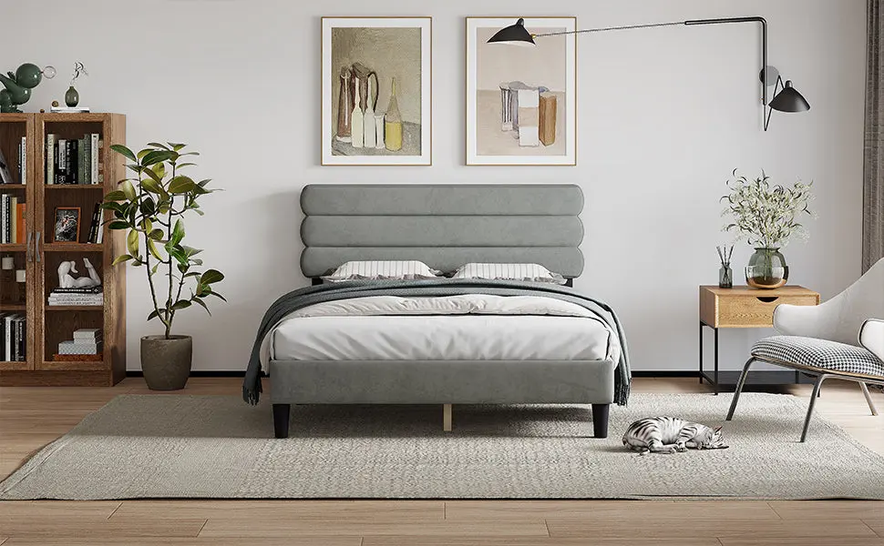 Queen Bed Frame Headboard Robust Platform Bed Wooden Slats sarkozy