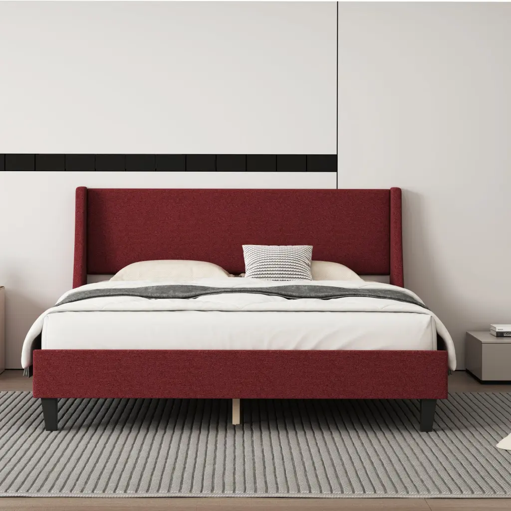 Queen Upholstered Bed Frame Platform Non-Customizable Headboard sarkozy