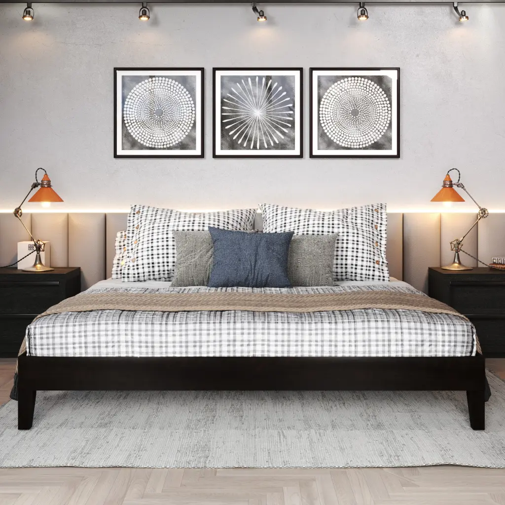 Nix King Platform Bed Black Wood Frame Bedroom Furniture steve silver furniture