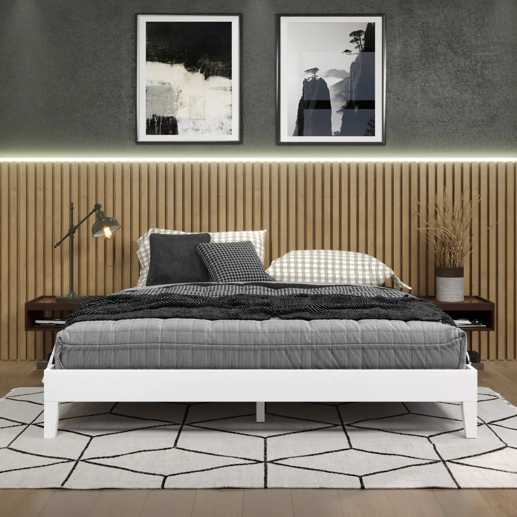 Nix King Platform Bed White King White Timber steve silver furniture