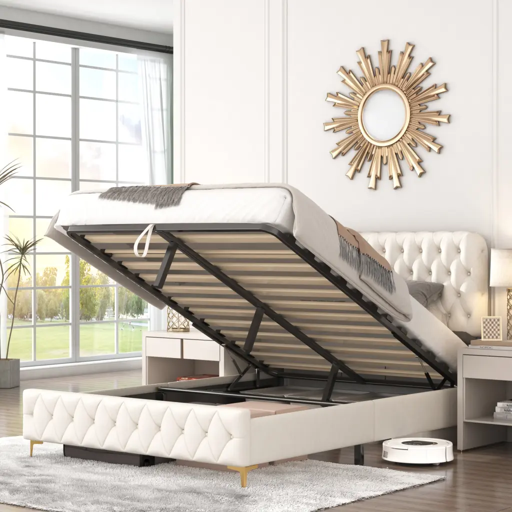 Queen Platform Bed Frame Pneumatic Hydraulic Storage Velvet Upholstered Modern Bed welike furniture