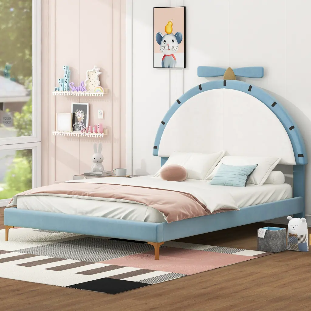 Full Size Upholstered Platform Bed Alarm Clock Headboard wm dreamland