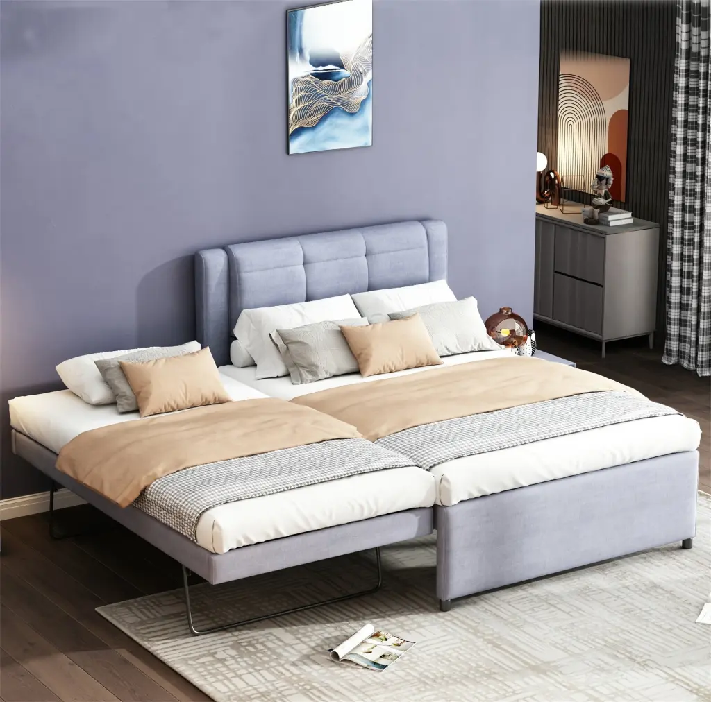 Full Upholstery Platform Bed Trundle Trundle Can Be Flat or Inclined wm dreamland
