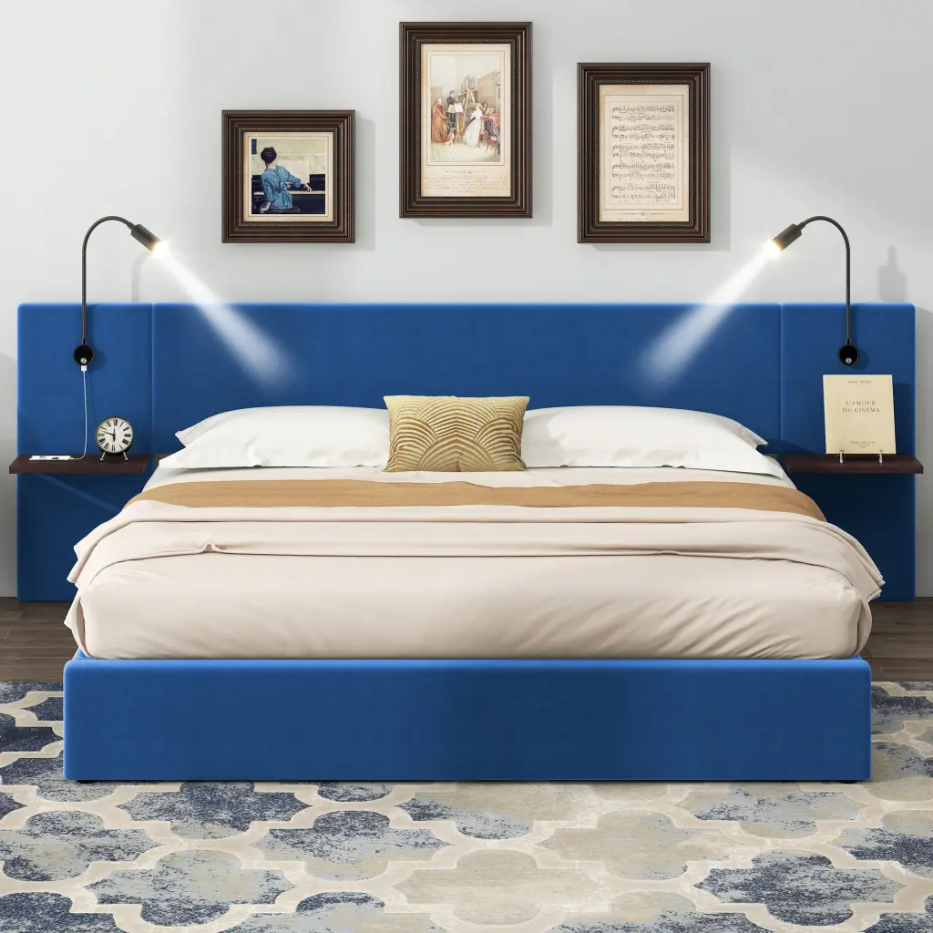 Queen Storage Upholstered Hydraulic Platform Bed 2 Shelves wm dreamland