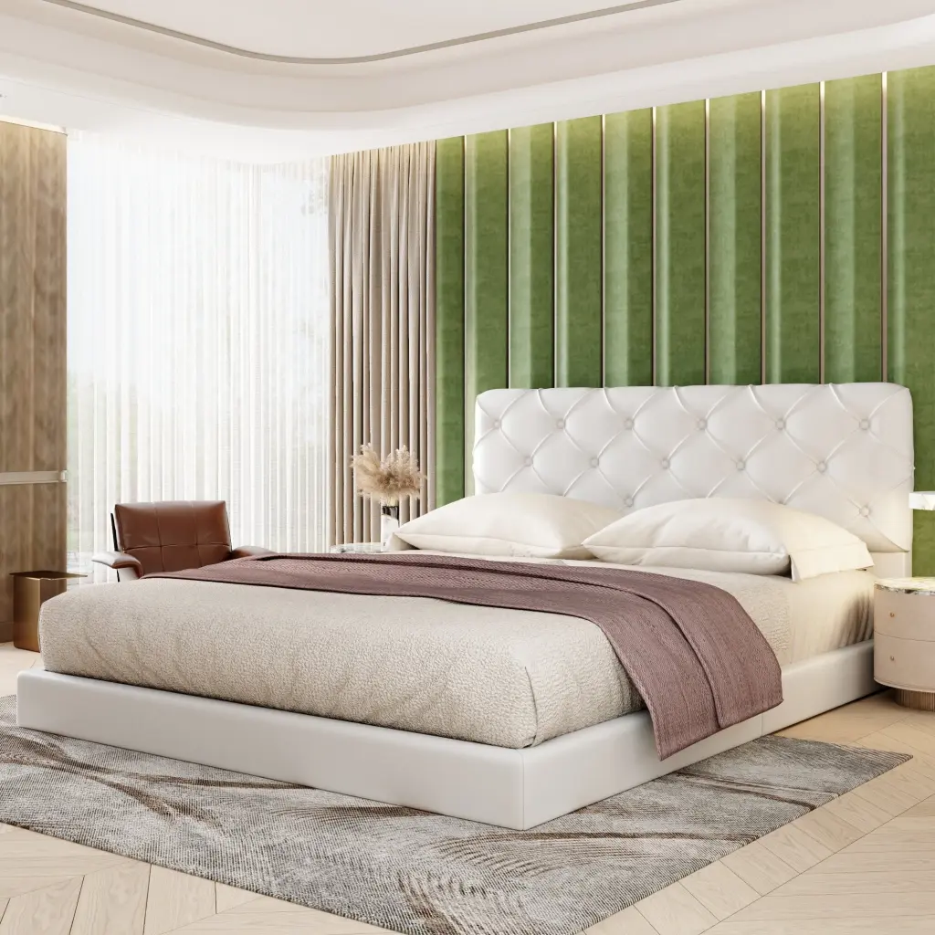 Queen Tufted Upholstered Platform Bed White No Box Spring Needed wm dreamland