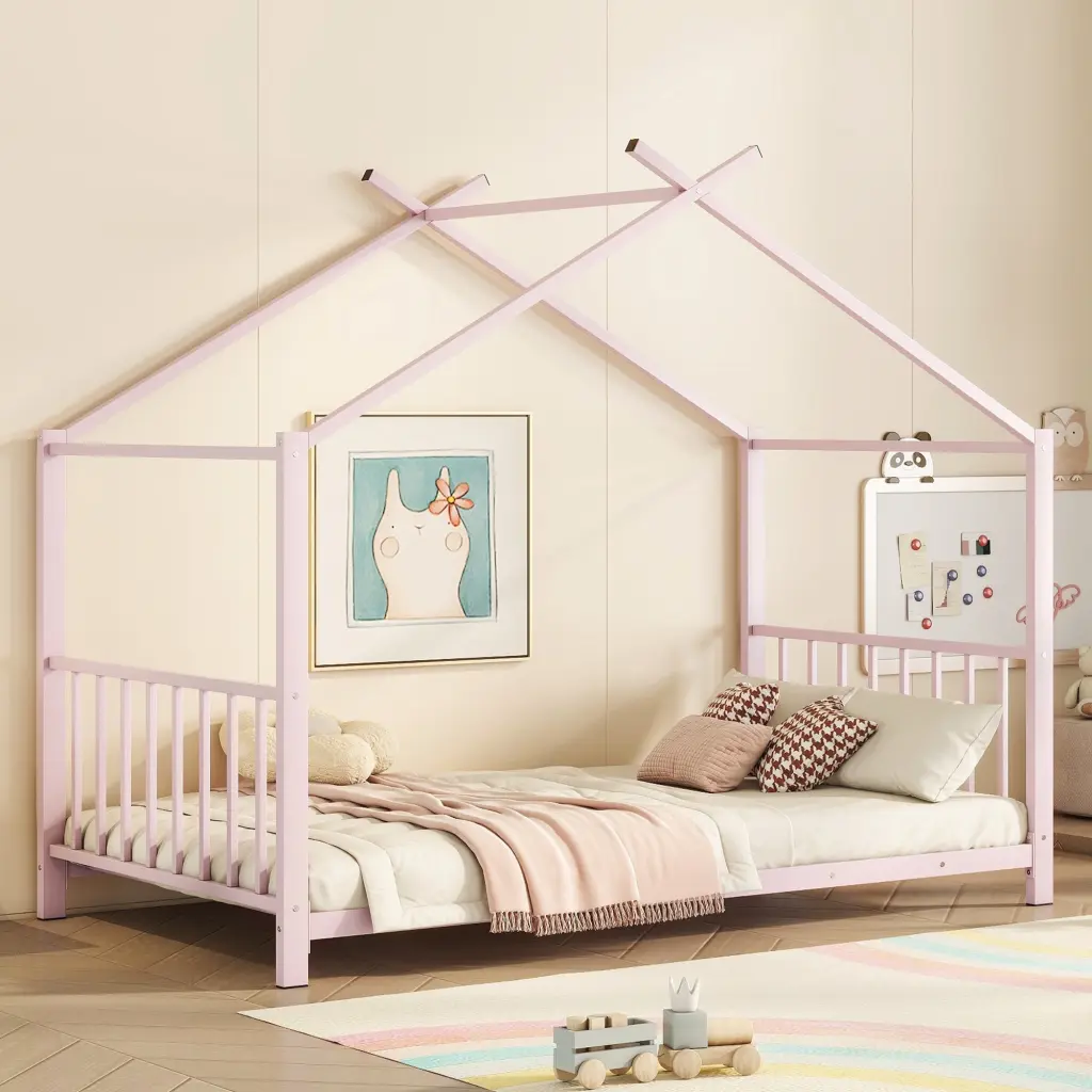 Twin Dimensions Metallic House Platform Bed Pink No Box Spring Required wm dreamland
