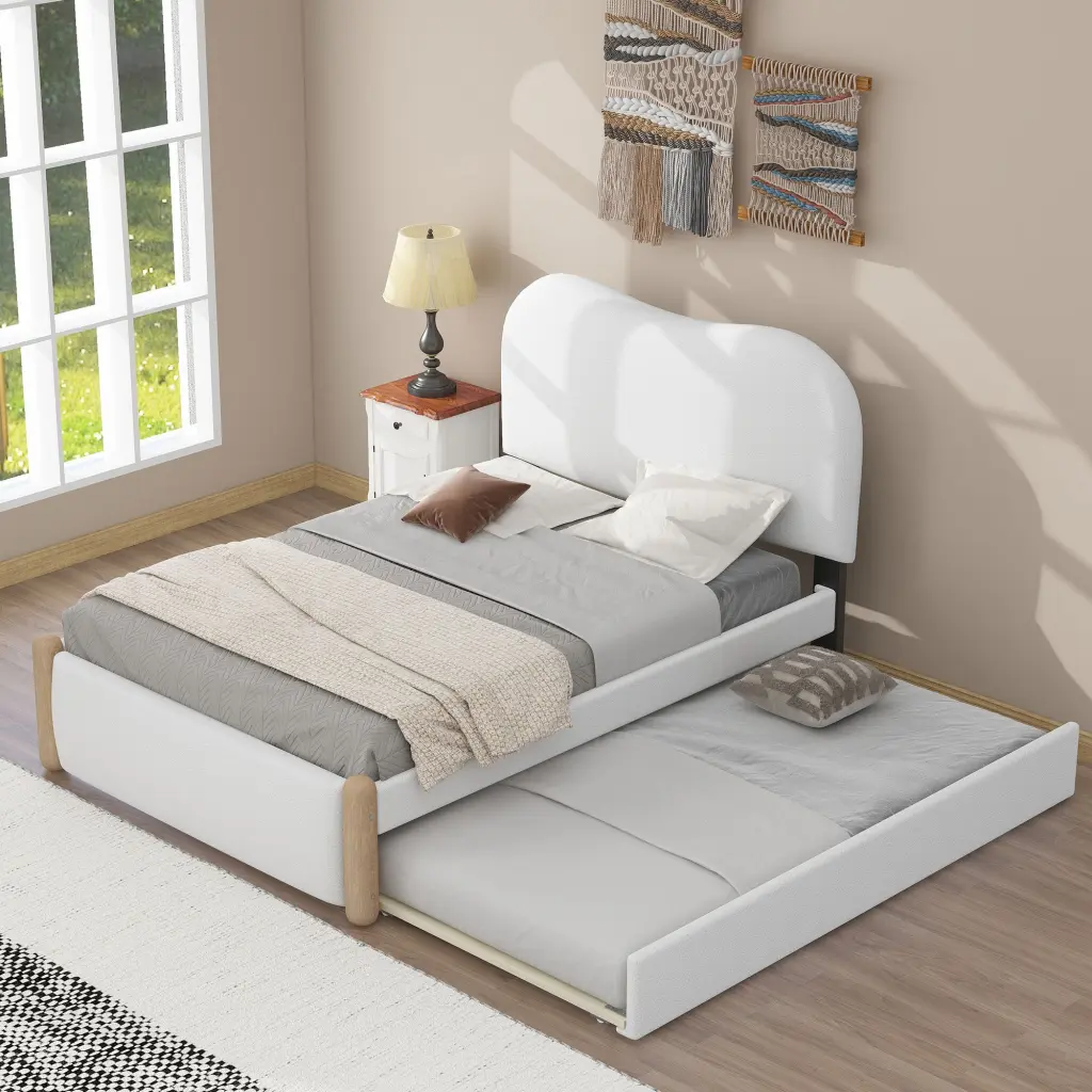 Twin Size Upholstered Platform Bed Wood Supporting Feet Modern Bedroom wm dreamland