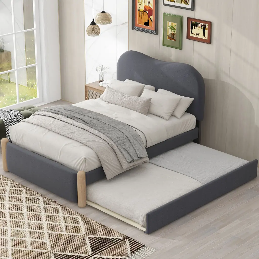 Twin Size Upholstered Platform Bed Wood Supporting Feet Modern Bedroom wm dreamland