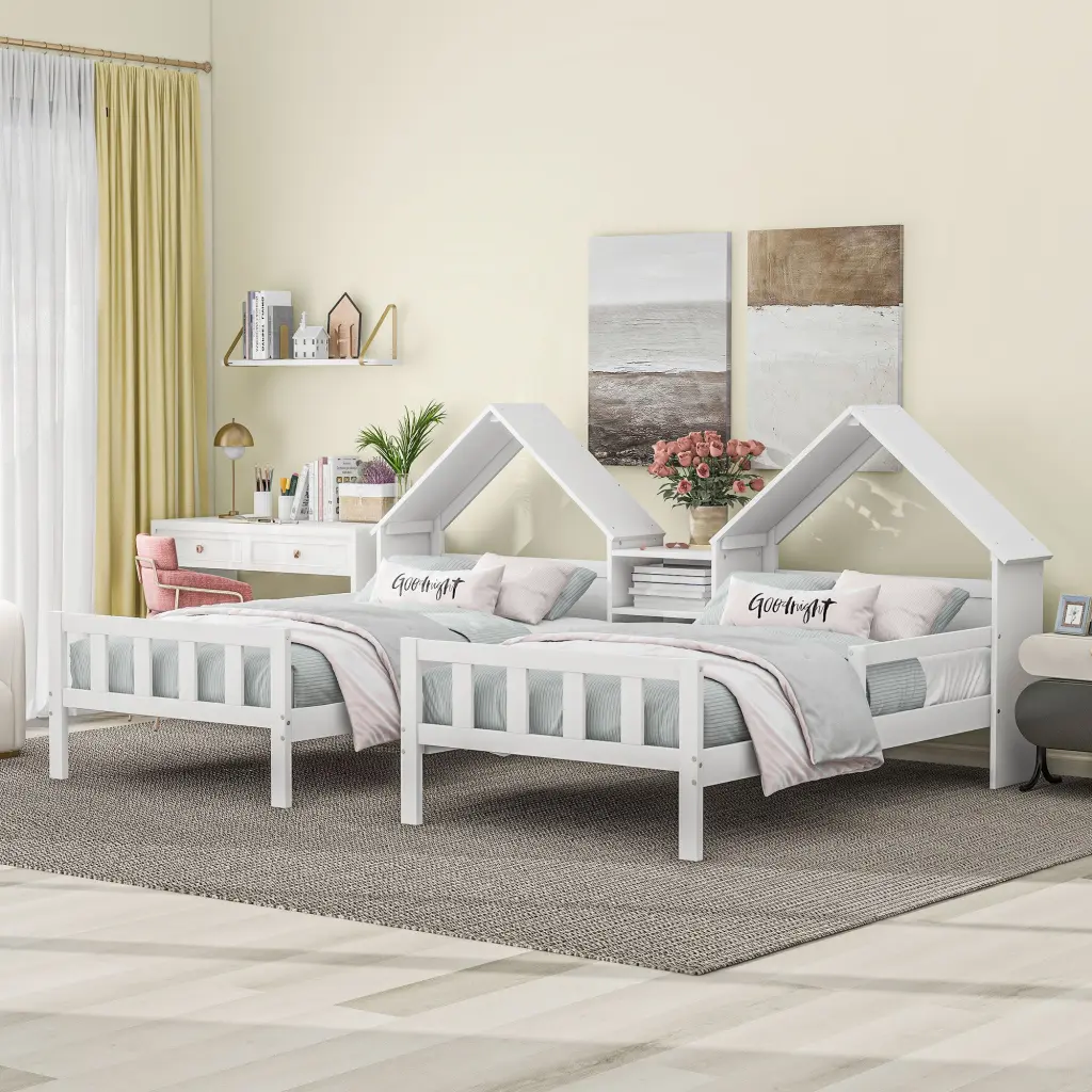 Double Twin Dimensions Platform Bed House Shaped Headboard wm store