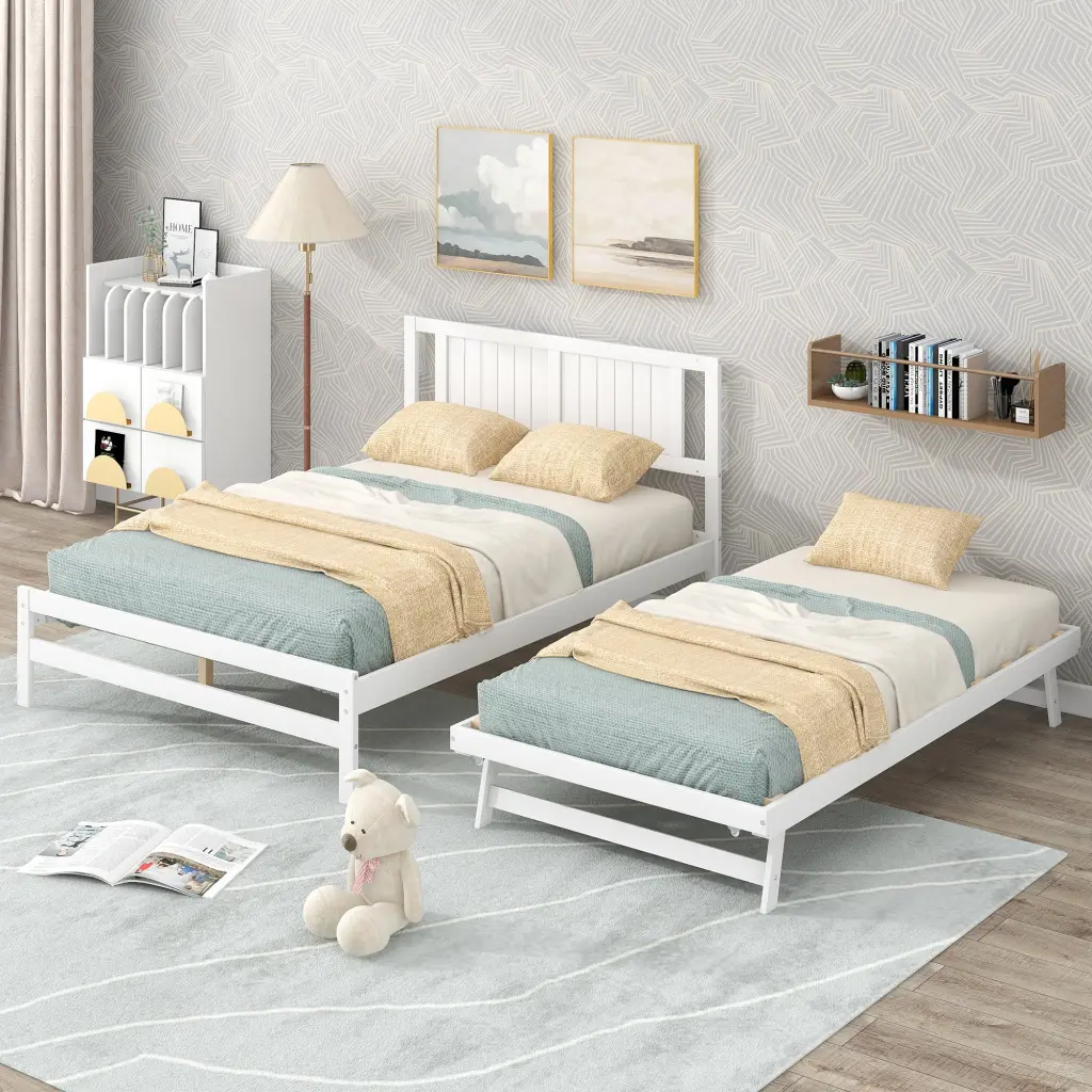 Full Dimensions Platform Bed Customizable Trundle White wm store
