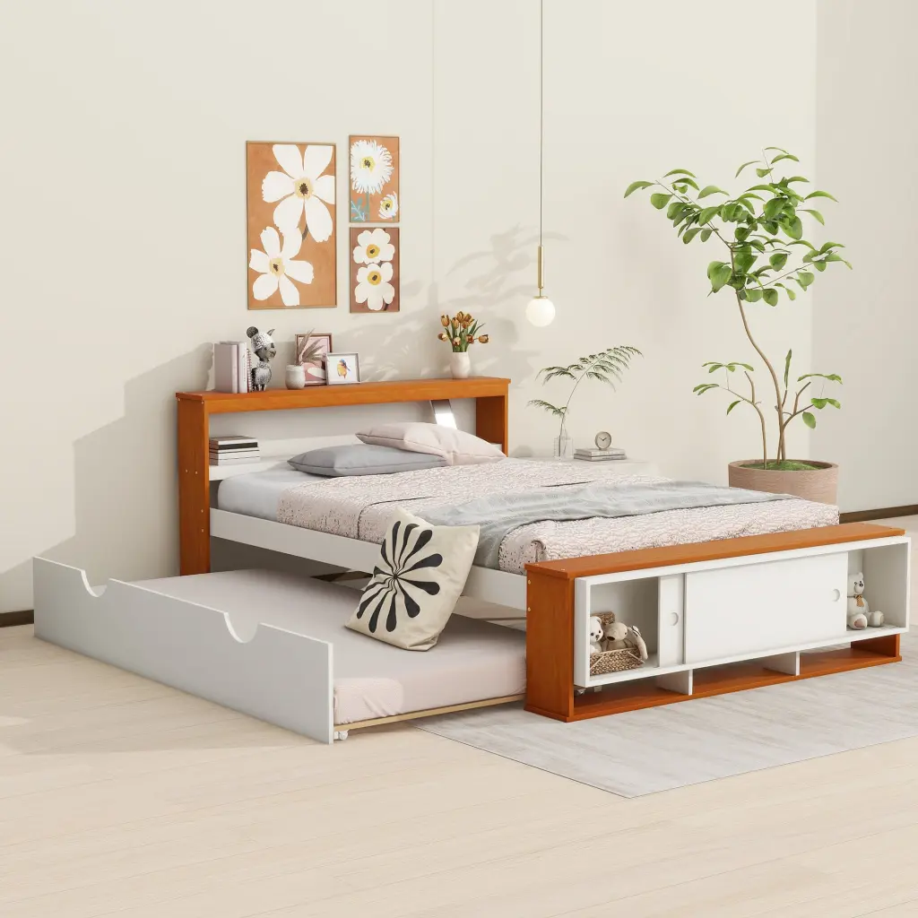 Full Size Platform Bed Trundle Storage Headboard And Footboard wm store