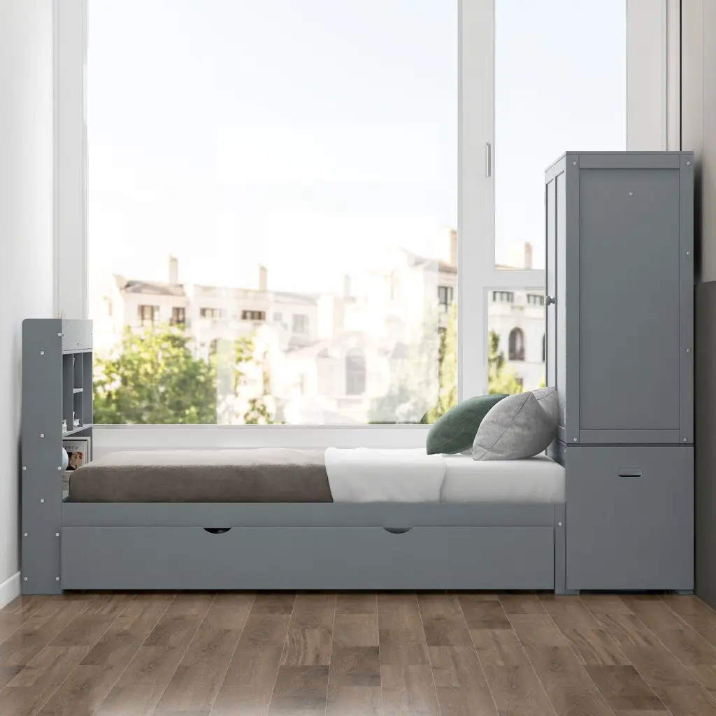 Twin Dimensions Platform Bed Storage Headboard and Footboard Pull Out Drawers wm store