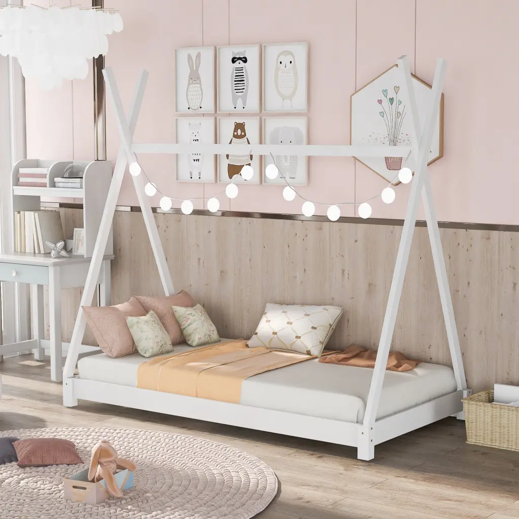 Twin Dimensions Platform Bed Triangle Structure White Pine Wood wm store