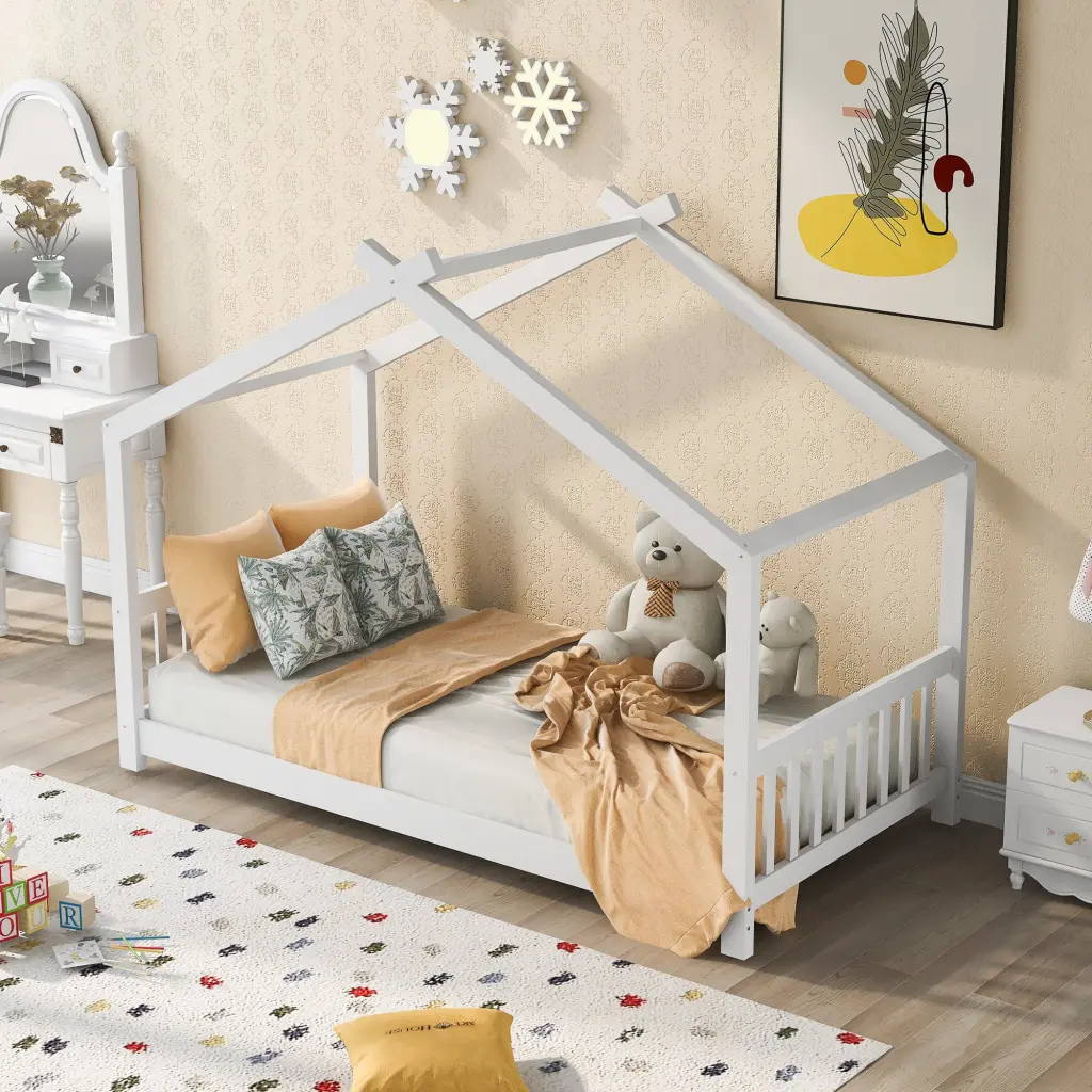 Twin Wood Platform Bed Headboard & Footboard - Roof Design wm store