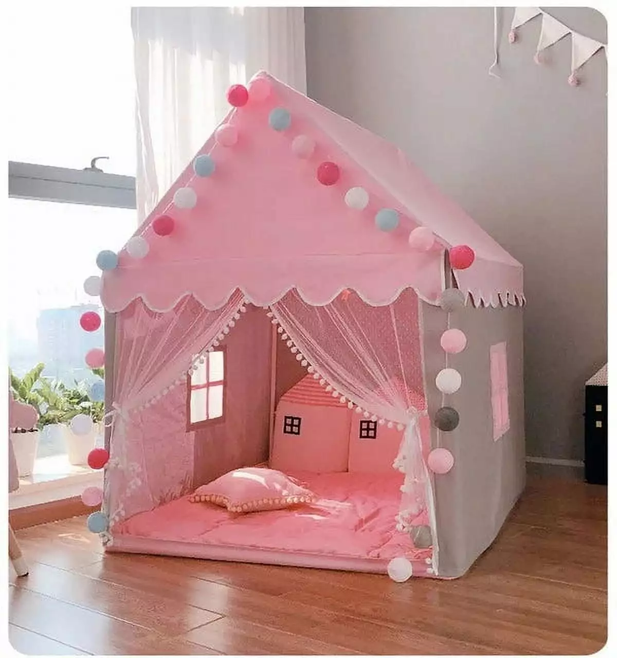 Portable Kids Tent - Foldable Pink Princess Play House Children