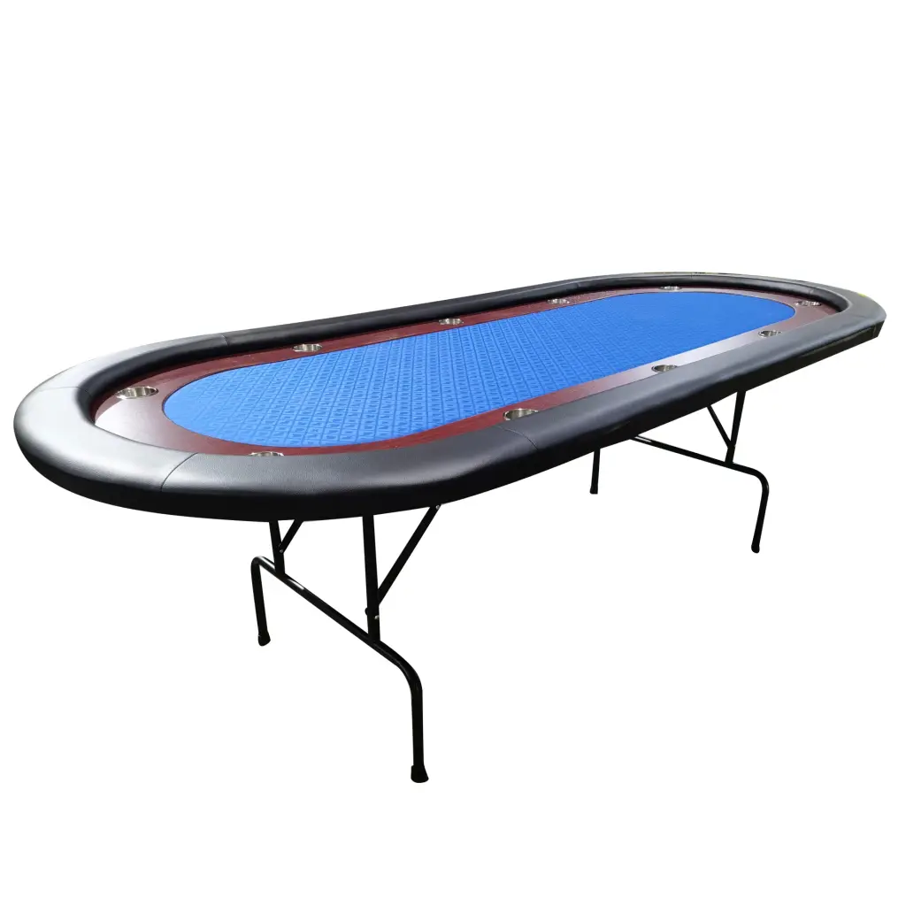 96 Inch Folding Wooden Poker Table Blue Felt Racetrack Design ino design