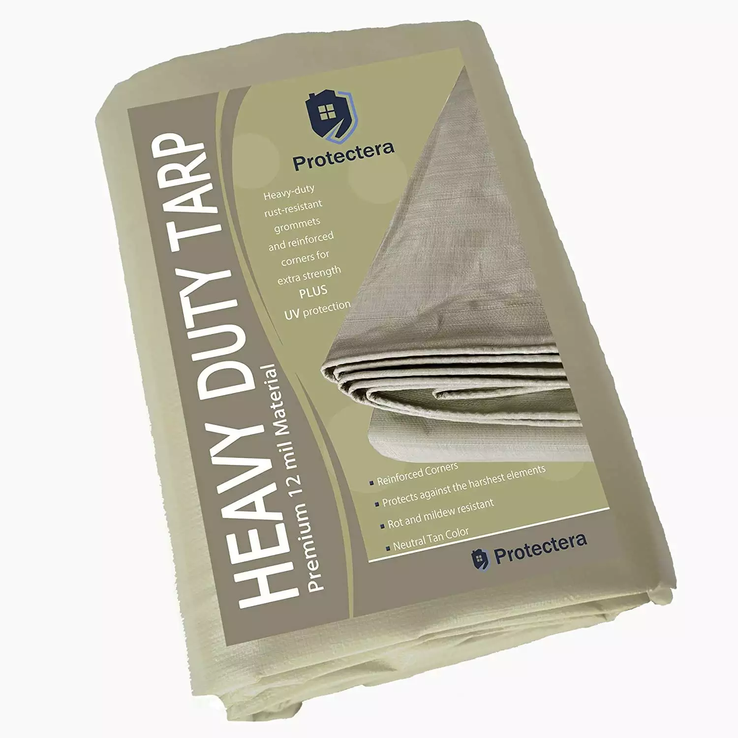 Protectera Heavy Duty 12 Mil Poly Tarp 20ft x 30ft Tan Waterproof Outdoor Cover 12