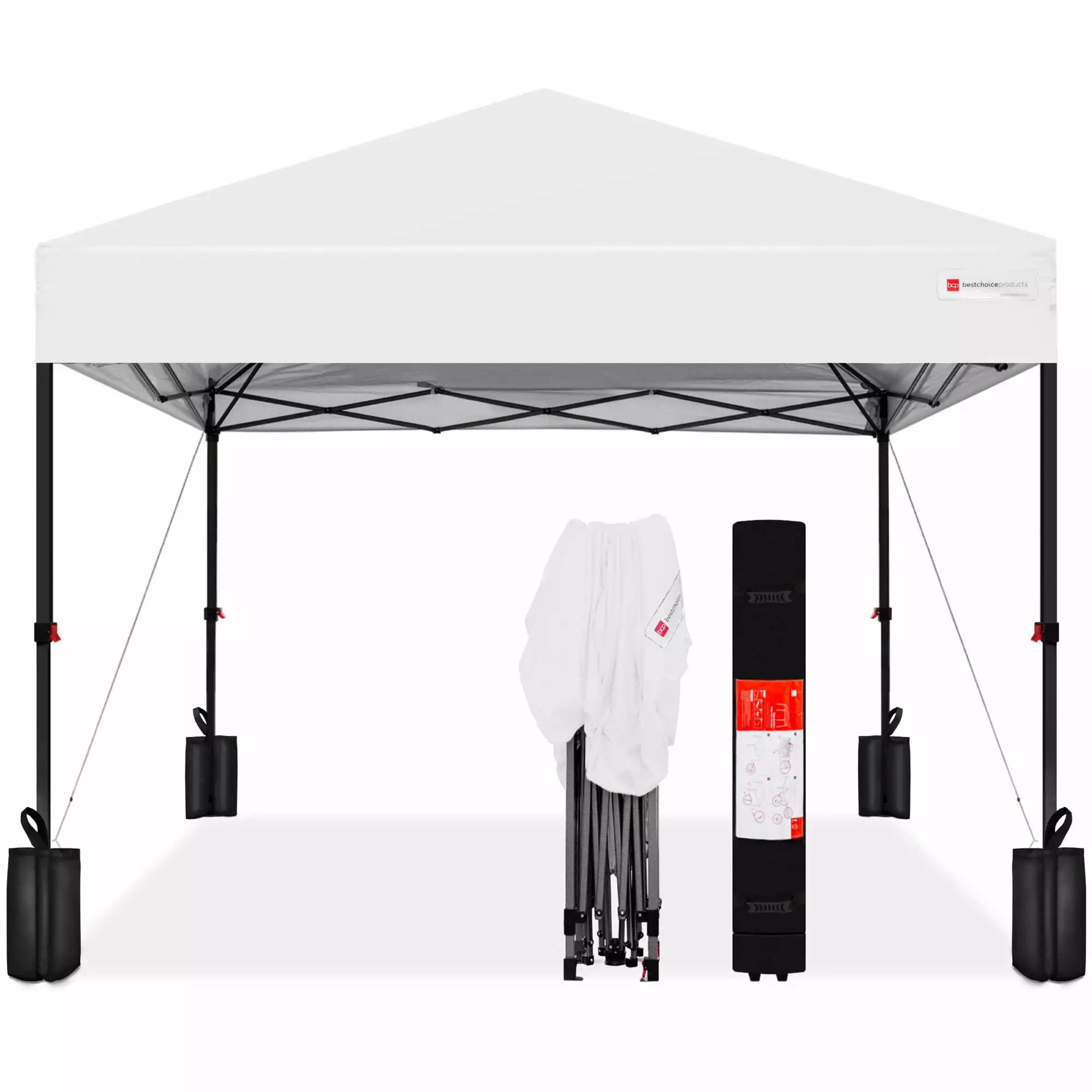 Best Choice Products 10x10ft Easy Setup Pop Up Canopy Wheeled Case and 4 Weight Bags