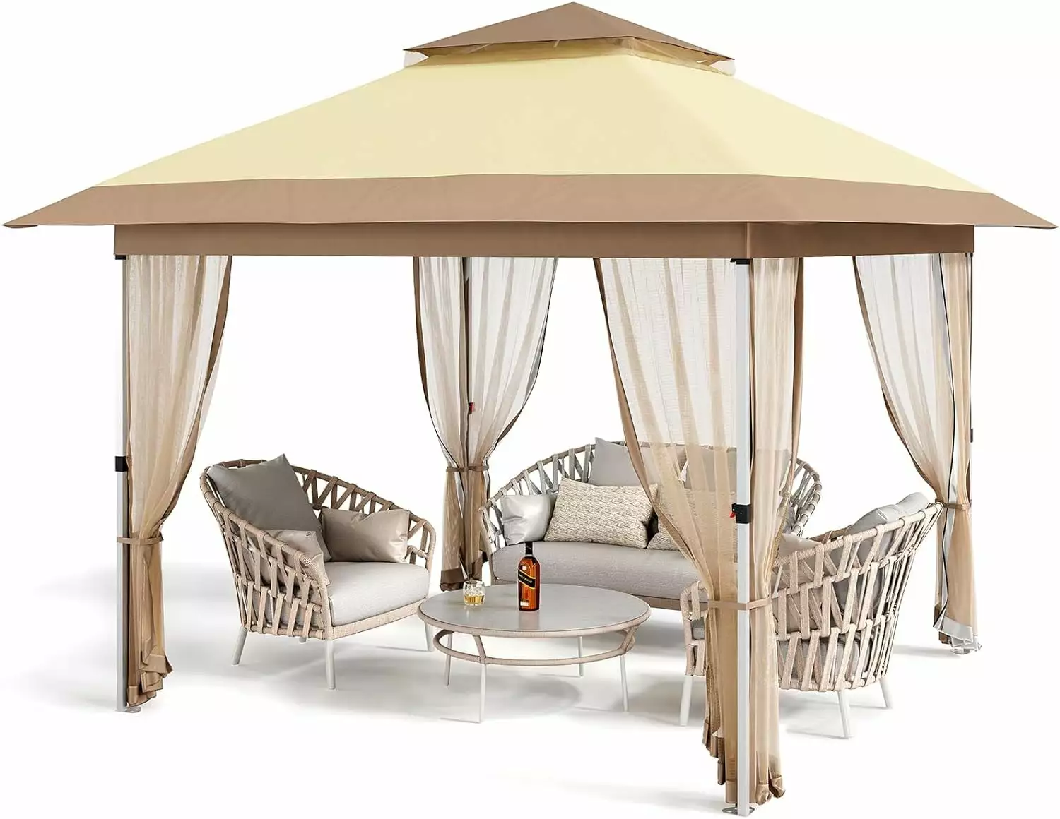 12 FT x 12 FT Outdoor Folding Gazebo Mosquito Net Waterproof Windproof UVproof Mobile Tent 11