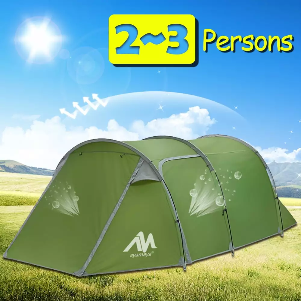 IClover Camping Tent 3/4 Person 2 Doors Easy Pop Up Waterproof Double Layer Quick Setup Hydraulic Automatic Dome Tent Tunnel