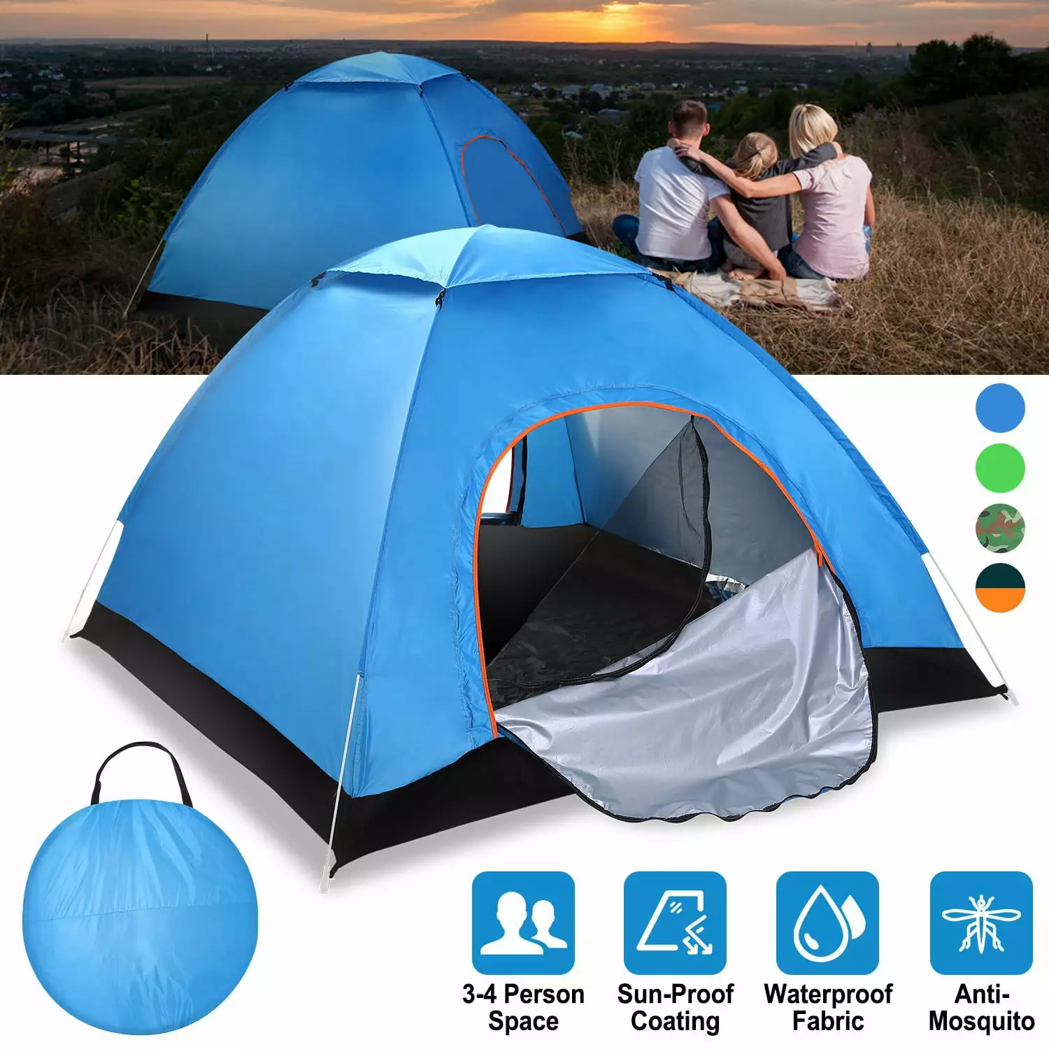 iMounTEK 3-4 Persons Pop Up Tent 3.04lbs Camping Tent Outdoor Folding Waterproof Tent Mosquito Net Doors Hiking Climbing F...