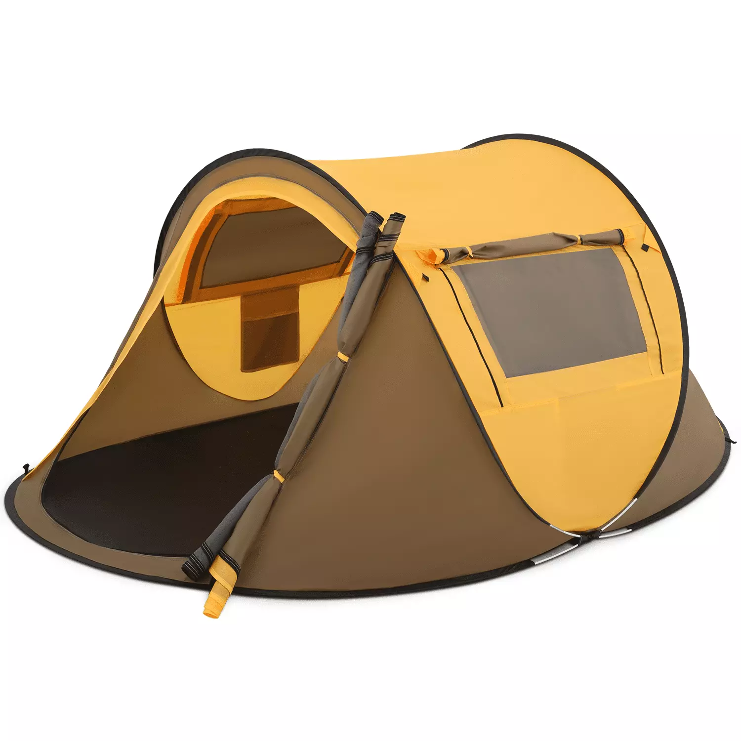 MoNiBloom 3 Person Pop Up Tent - Family Travel Weatherproof Tent 2 Doors and Side Windows - Includes Carry Bag - Yellow
