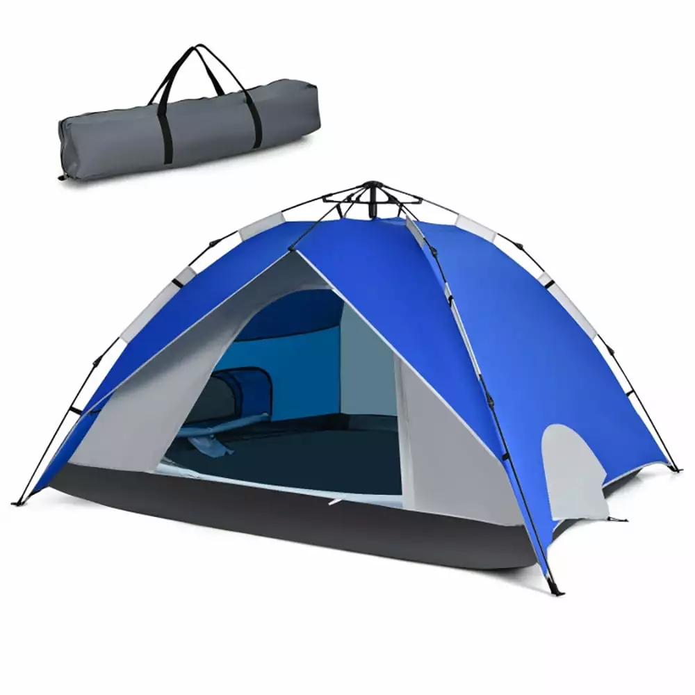 YYAo Portable 2--1 4 Person Instant Pop-up Waterproof Camping Tent Blue Outdoor Hiking