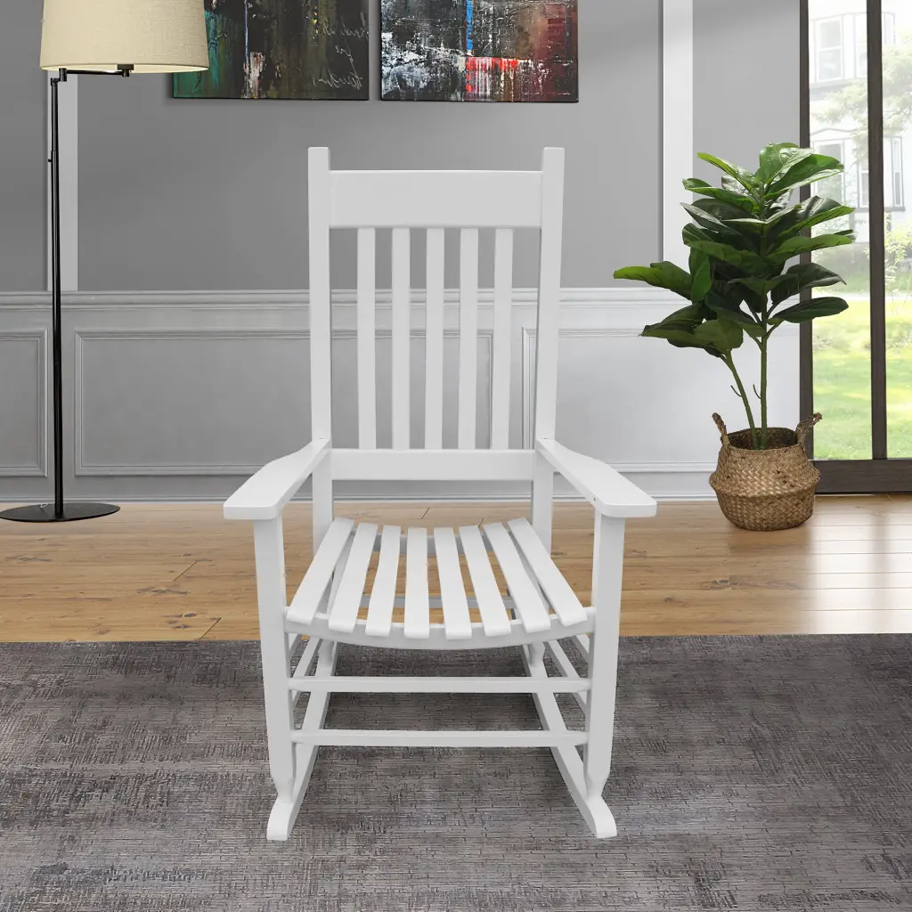 Timberen Porch Rocker Chair White Solid Wood Rocking Chair leisure home -jy