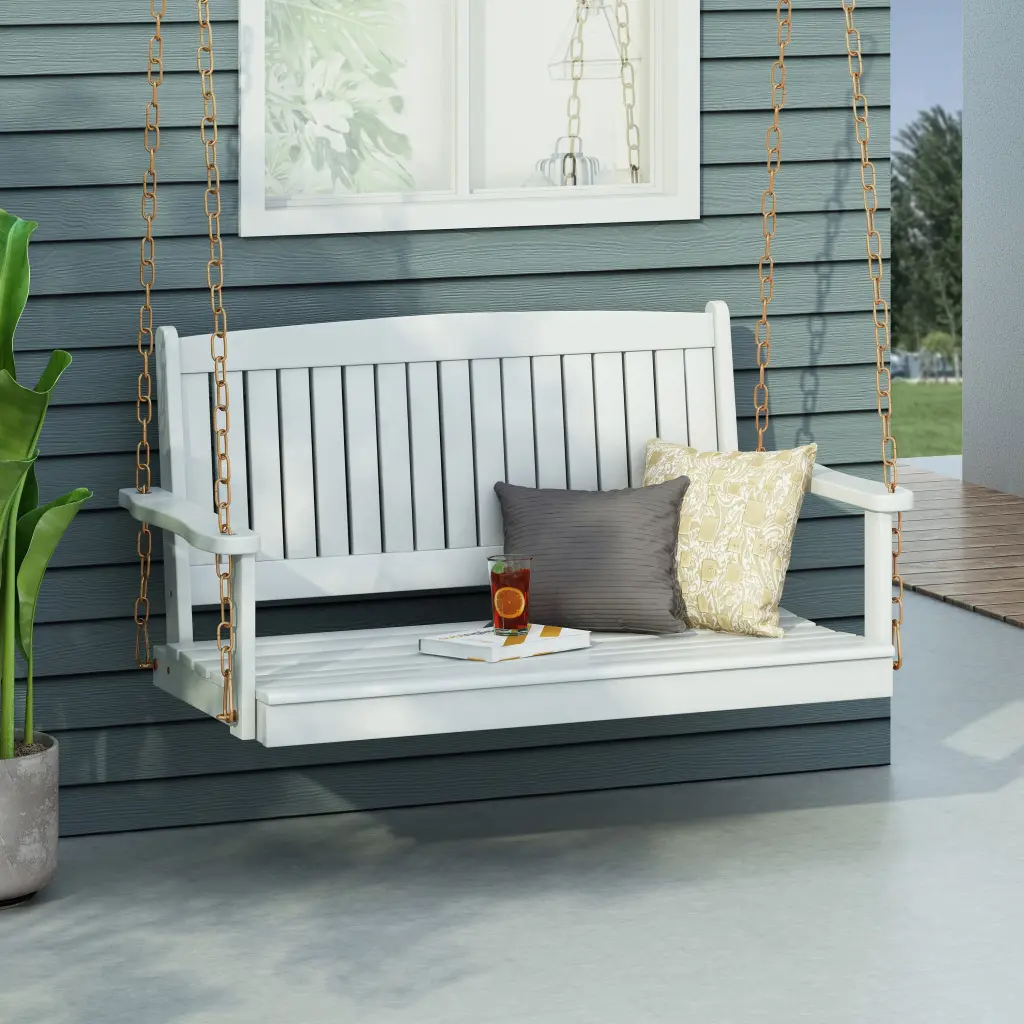 Tambora Porch Swing White Wood Metal Outdoor Swing Chair nh-cloudhouse