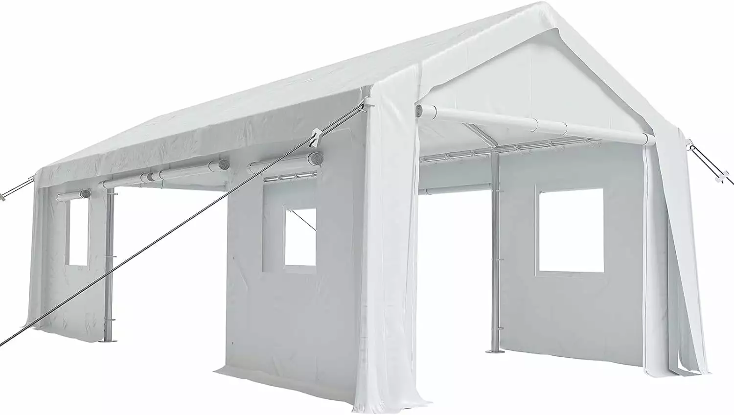10x20ft Portable Carport Garage 4 Roll-Up Doors 4 Ventilated Windows UV-Resistant Waterproof Tarp Reinforced Steel Poles 10