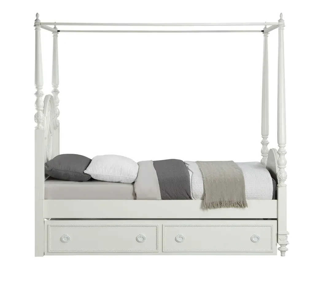Dorothy Twin Bed Wooden Poster Bed Ivory Finish Kids Teens acme onsite store