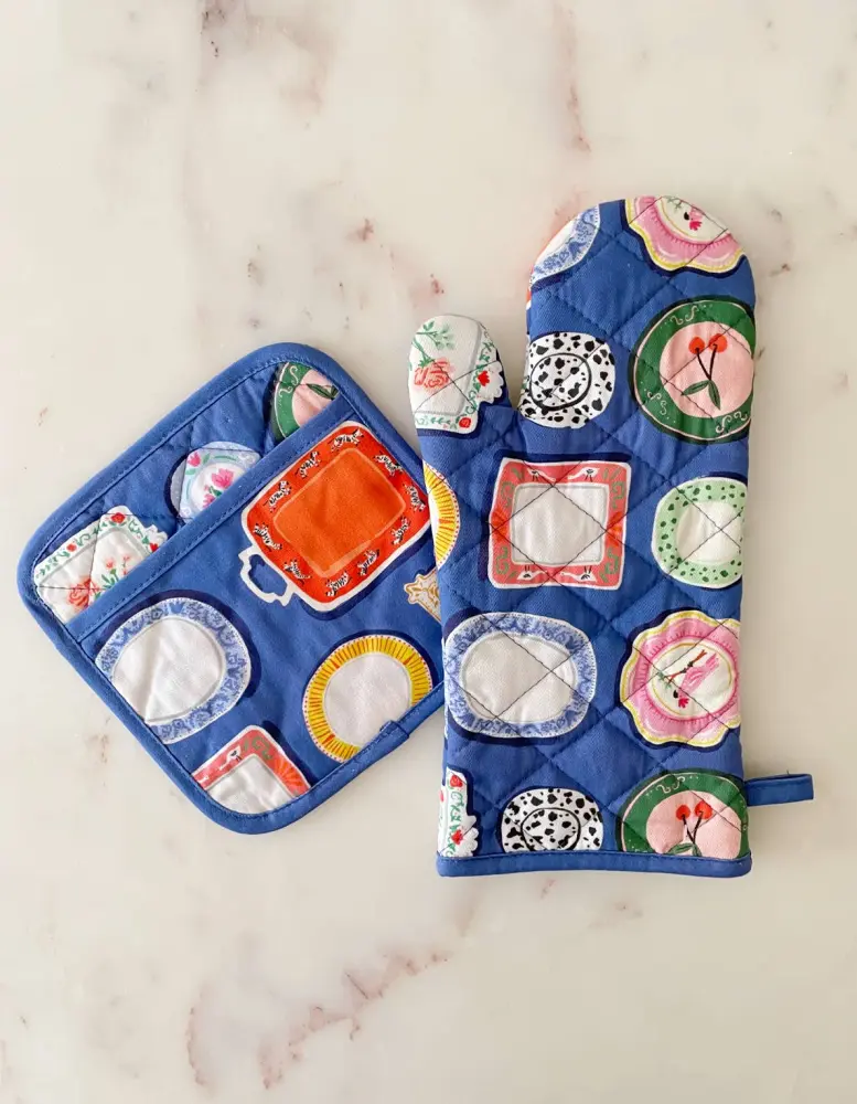 Dinner Plates Cotton Oven Mitt + Pot Holder Place Everyday Use