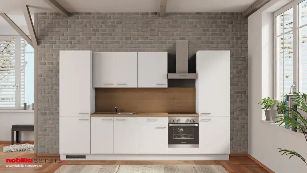 nobilia apartment kitchen Papenburg 330 cm alpine chalk matte Sierra oak complete -