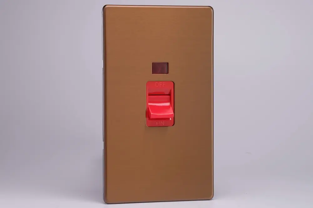 Varilight XDY45NS.BZ Screwless Satin-brushed Bronze 45A DP Cooker Switch Vertical Twin Plate + Neon
