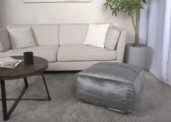 Nati Square Pouf Smoke Velvet Footstool Accent Seat bazar