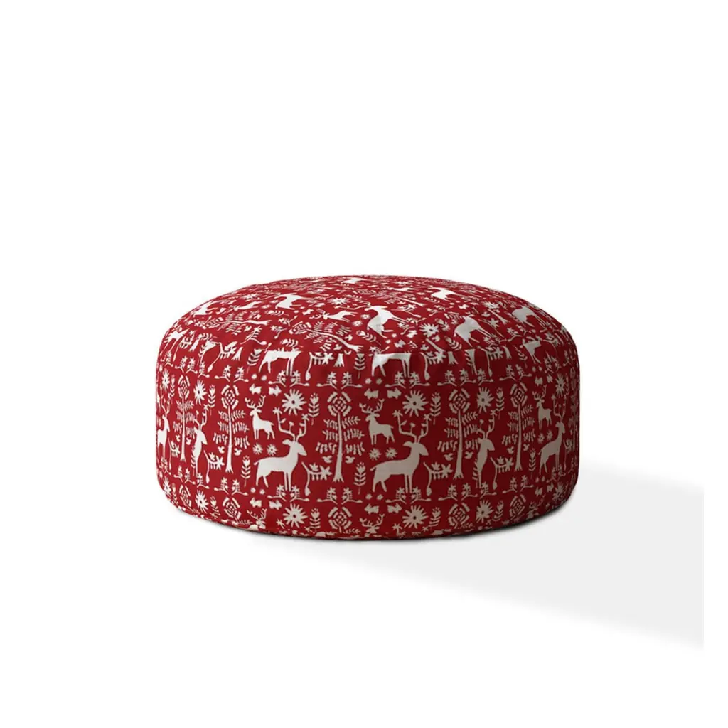 Indoor Wonderland Bright Red Round Zipper Pouf - Stuffed Extra Beads Ottoman usa made pillow and pouf
