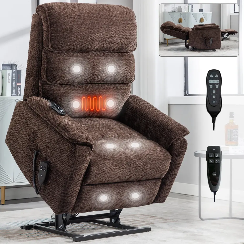 Brown Chenille Dual Motor Infinite Position Power Lift Recliner Up To 350 Lbs comfortmax