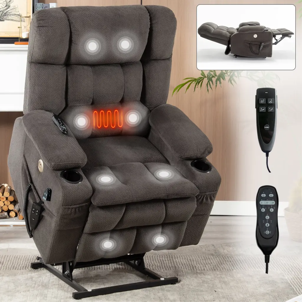 Brown Dual Motor Infinite Position Power Lift Recliner Chair Up To 350 Lbs Chenille Fabric comfortmax