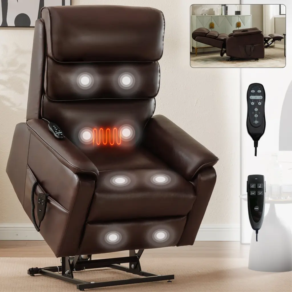 Brown Hideaire Dual Motor Infinite Position Power Lift Recliner Up To 350 Lbs comfortmax