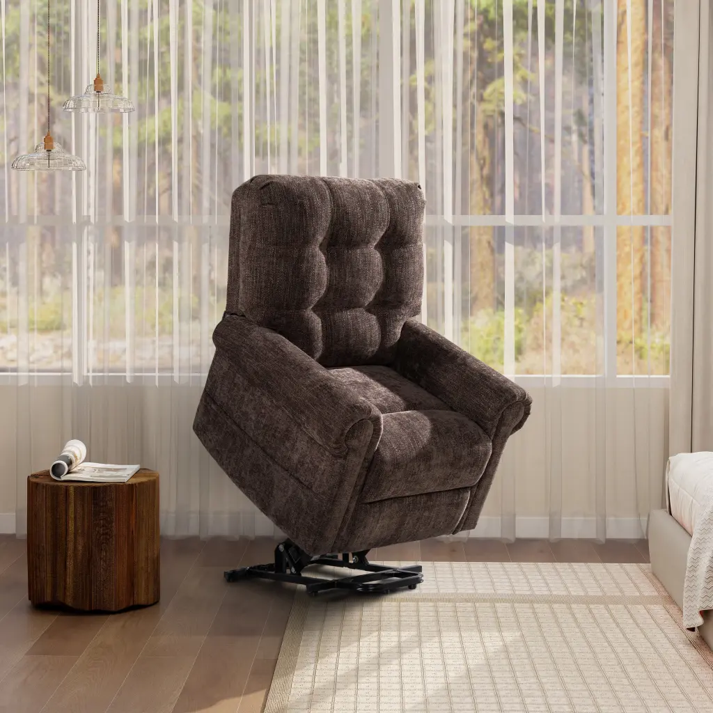 Irwin 36 Power Lift Recliner Chair Chocolate Brown Chenille Fabric jennifer taylor home